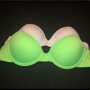 Neon green and white bras